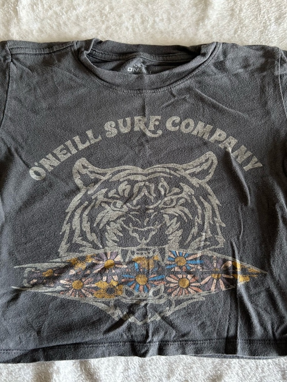 O'Neill Black Kids Short-Sleeve Tee with Tiger and Floral Surf Graphic